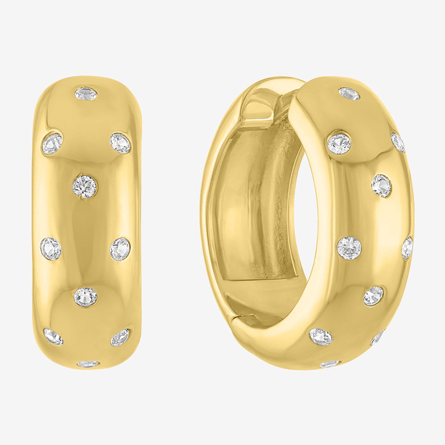 Bold Addiction Womens Lab Created White Sapphire 14K Gold Over Brass 18.2mm Hoop Earrings