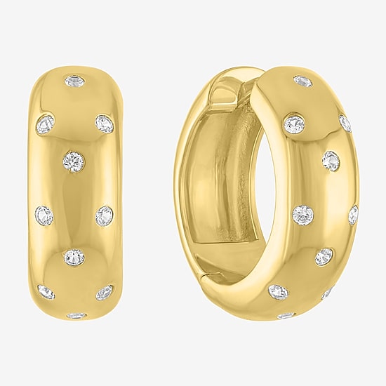 Bold Addiction Womens Lab Created White Sapphire 14K Gold Over Brass 18.2mm Hoop Earrings