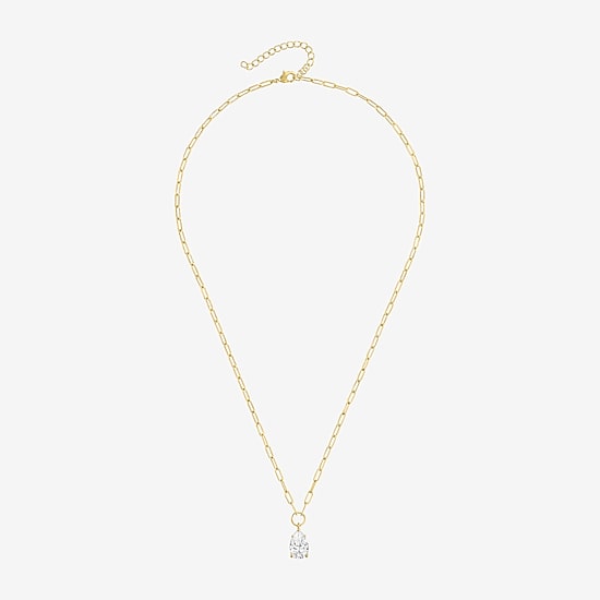 Bold Addiction Womens Lab Created White Sapphire 14K Gold Over Brass Pear 18 Inch Pendant Necklace