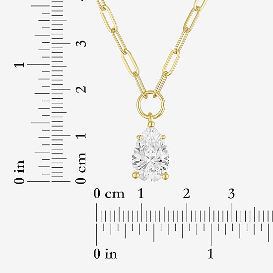 Bold Addiction Womens Lab Created White Sapphire 14K Gold Over Brass Pear 18 Inch Pendant Necklace