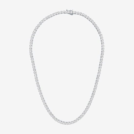 Bold Addiction Womens White Sapphire Pure Silver Over Brass 17 Inch Tennis Necklace