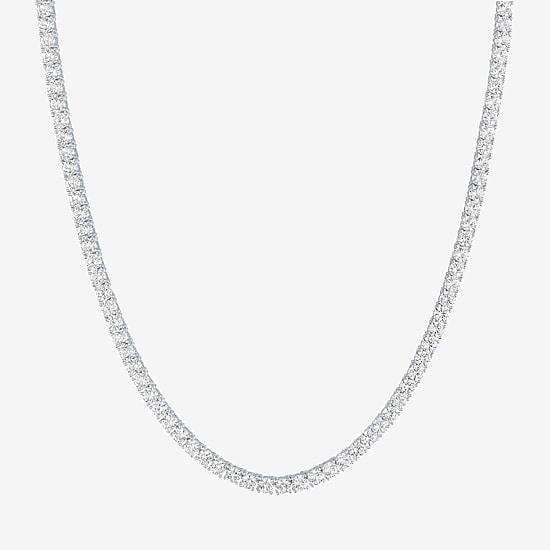 Bold Addiction Womens White Sapphire Pure Silver Over Brass 17 Inch Tennis Necklace