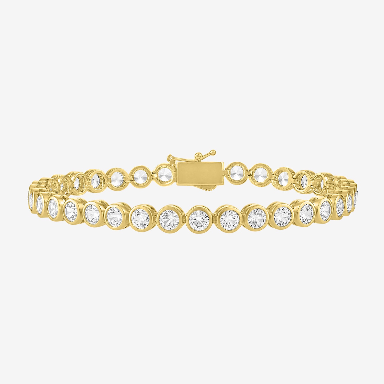 Bold Addiction Womens Lab Created White Sapphire 14K Gold Over Brass 7.5 Inch Tennis Bracelet
