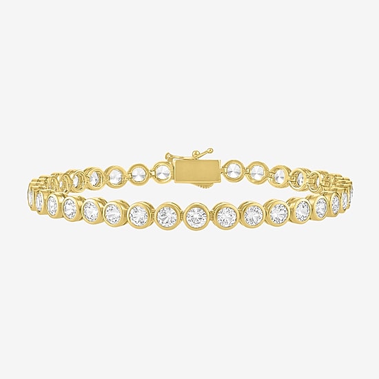 Bold Addiction Womens Lab Created White Sapphire 14K Gold Over Brass 7.5 Inch Tennis Bracelet