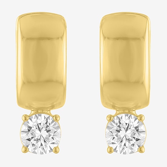 Bold Addiction Womens Lab Created White Sapphire 14K Gold Over Brass 17.2mm Hoop Earrings