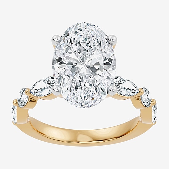Signature By Modern Bride (F-G / Vs2-Si1) Womens 6 CT. T.W. Lab Grown White Diamond 14K Gold Oval Side Stone Engagement Ring