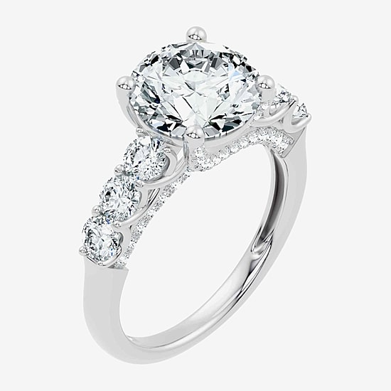 Signature By Modern Bride (F-G / Vs2-Si1) Womens 3 CT. T.W. Lab Grown White Diamond 10K Gold Round Side Stone Engagement Ring