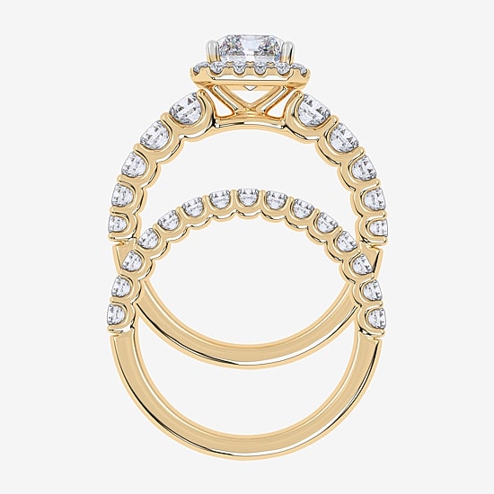 Signature By Modern Bride (F-G / Vs2-Si1) Womens 3 CT. T.W. Lab Grown White Diamond 10K Gold Rectangular Side Stone Bridal Set