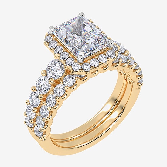 Signature By Modern Bride (F-G / Vs2-Si1) Womens 3 CT. T.W. Lab Grown White Diamond 10K Gold Rectangular Side Stone Bridal Set