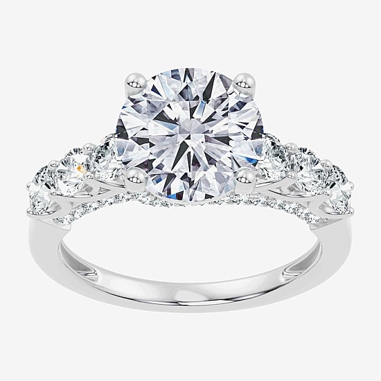 Signature By Modern Bride (F-G / Vs2-Si1) Womens 4 CT. T.W. Lab Grown White Diamond 10K Gold Round Side Stone Engagement Ring