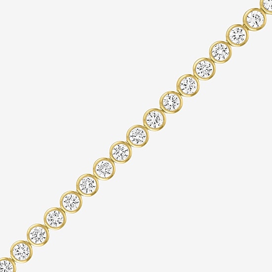 Bold Addiction Womens Lab Created White Sapphire 14K Gold Over Brass 7.5 Inch Tennis Bracelet