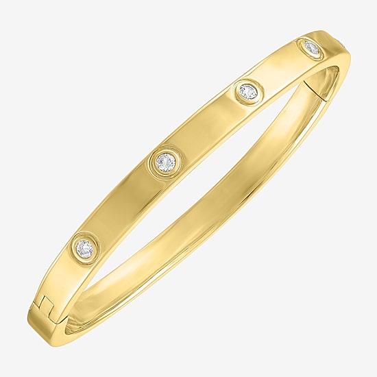 Bold Addiction Womens Lab Created White Sapphire 14K Gold Over Brass Bangle Bracelet