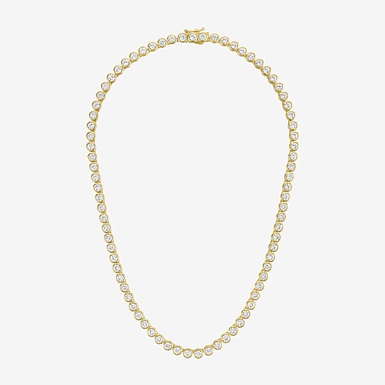 Bold Addiction Womens White Sapphire 14K Gold Over Brass 17 Inch Tennis Necklace