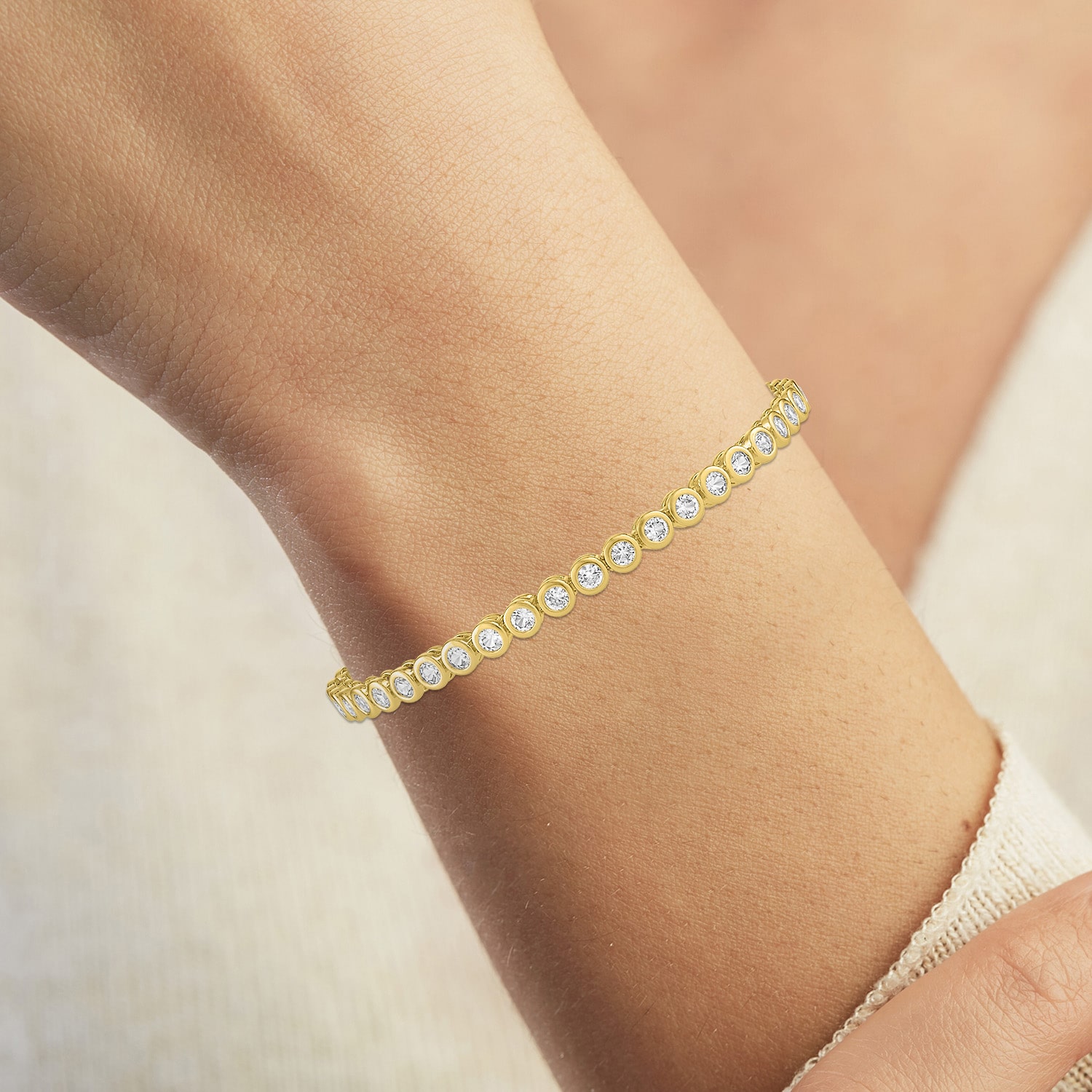Bold Addiction Womens Lab Created White Sapphire 14K Gold Over Brass 7.5 Inch Tennis Bracelet