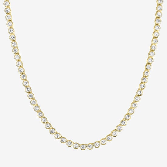 Bold Addiction Womens White Sapphire 14K Gold Over Brass 17 Inch Tennis Necklace