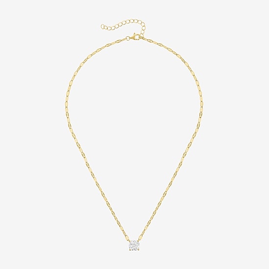 Bold Addiction Womens Lab Created White Sapphire 14K Gold Over Brass Cushion 16 Inch Pendant Necklace
