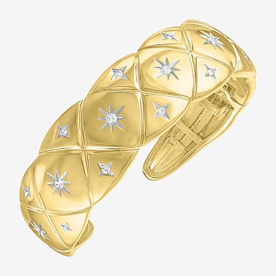 Bold Addiction Womens White Sapphire 14K Gold Over Brass Cuff Bracelet