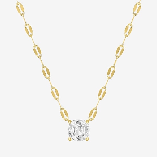 Bold Addiction Womens Lab Created White Sapphire 14K Gold Over Brass Cushion 16 Inch Pendant Necklace