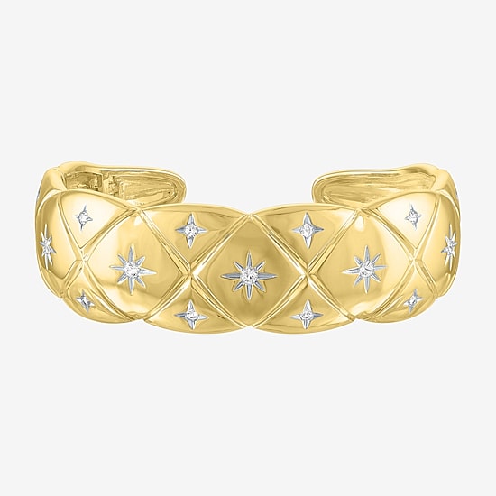 Bold Addiction Womens White Sapphire 14K Gold Over Brass Cuff Bracelet