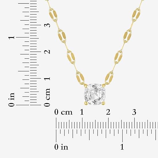 Bold Addiction Womens Lab Created White Sapphire 14K Gold Over Brass Cushion 16 Inch Pendant Necklace