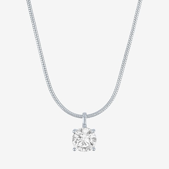 Bold Addiction Womens Lab Created White Sapphire Pure Silver Over Brass Round 16 Inch Pendant Necklace
