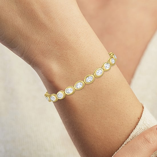 Bold Addiction Womens Lab Created White Sapphire 14K Gold Over Brass 7.5 Inch Tennis Bracelet