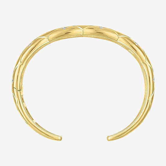 Bold Addiction Womens White Sapphire 14K Gold Over Brass Cuff Bracelet