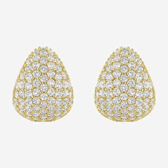 Bold Addiction Womens Lab Created White Sapphire 14K Gold Over Brass 18.1mm Hoop Earrings