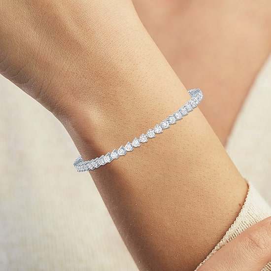 Bold Addiction Womens Lab Created White Sapphire Pure Silver Over Brass 7.5 Inch Tennis Bracelet