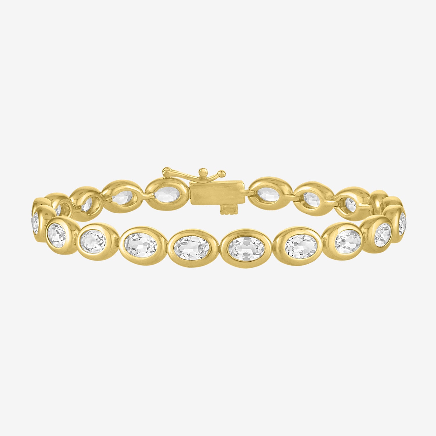 Bold Addiction Womens Lab Created White Sapphire 14K Gold Over Brass 7.5 Inch Tennis Bracelet