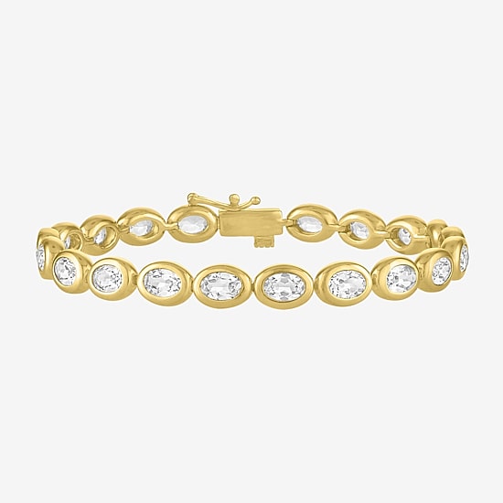 Bold Addiction Womens Lab Created White Sapphire 14K Gold Over Brass 7.5 Inch Tennis Bracelet