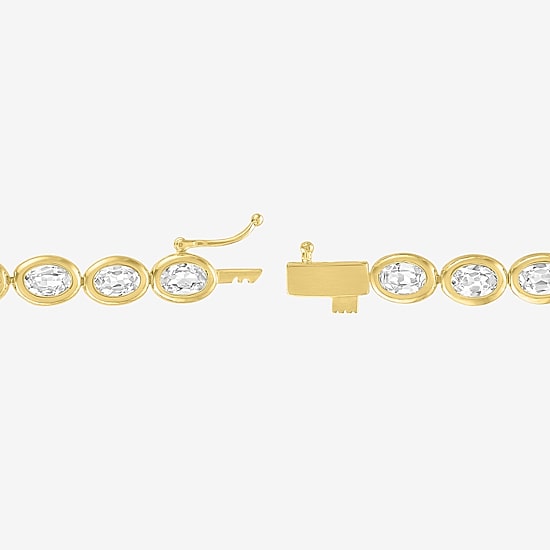 Bold Addiction Womens Lab Created White Sapphire 14K Gold Over Brass 7.5 Inch Tennis Bracelet