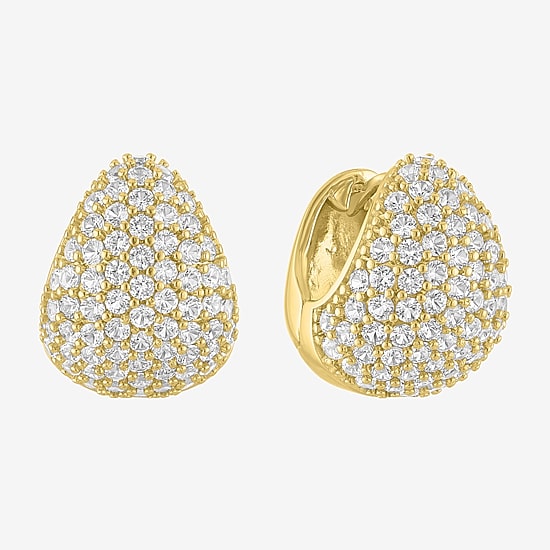Bold Addiction Womens Lab Created White Sapphire 14K Gold Over Brass 18.1mm Hoop Earrings