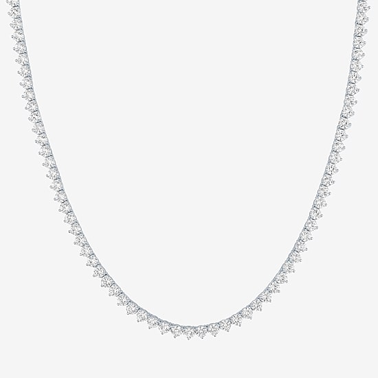 Bold Addiction Womens White Sapphire Pure Silver Over Brass 17 Inch Tennis Necklace