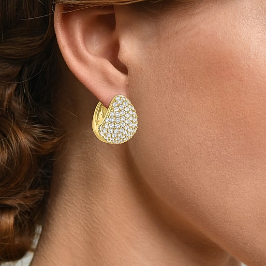 Bold Addiction Womens Lab Created White Sapphire 14K Gold Over Brass 18.1mm Hoop Earrings