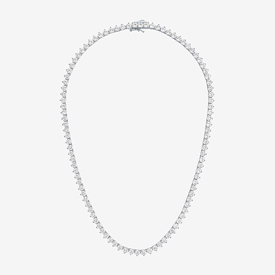 Bold Addiction Womens White Sapphire Pure Silver Over Brass 17 Inch Tennis Necklace