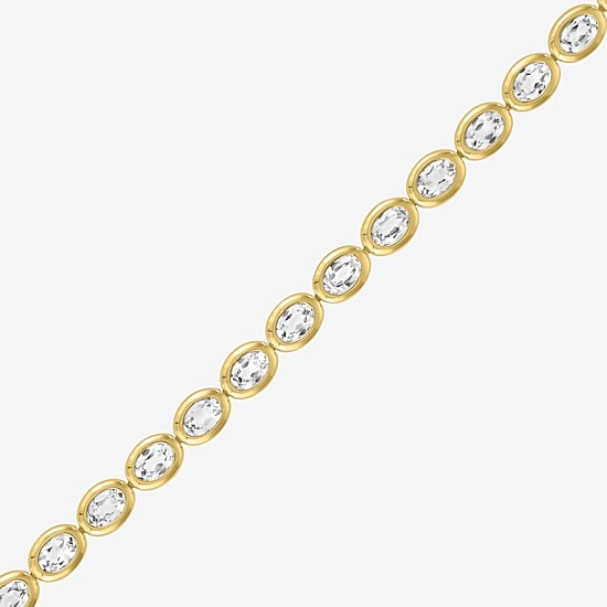 Bold Addiction Womens Lab Created White Sapphire 14K Gold Over Brass 7.5 Inch Tennis Bracelet