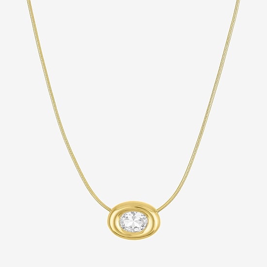 Bold Addiction Womens Lab Created White Sapphire 14K Gold Over Brass Oval 16 Inch Pendant Necklace