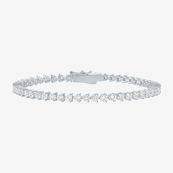 Bold Addiction Womens Lab Created White Sapphire Pure Silver Over Brass 7.5 Inch Tennis Bracelet