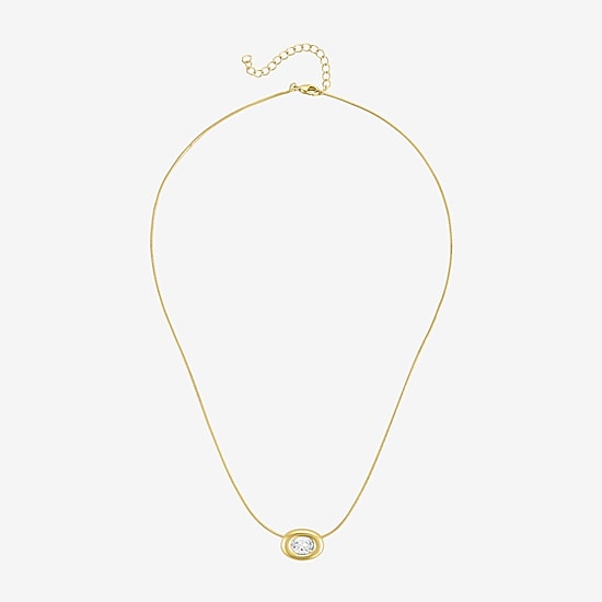 Bold Addiction Womens Lab Created White Sapphire 14K Gold Over Brass Oval 16 Inch Pendant Necklace