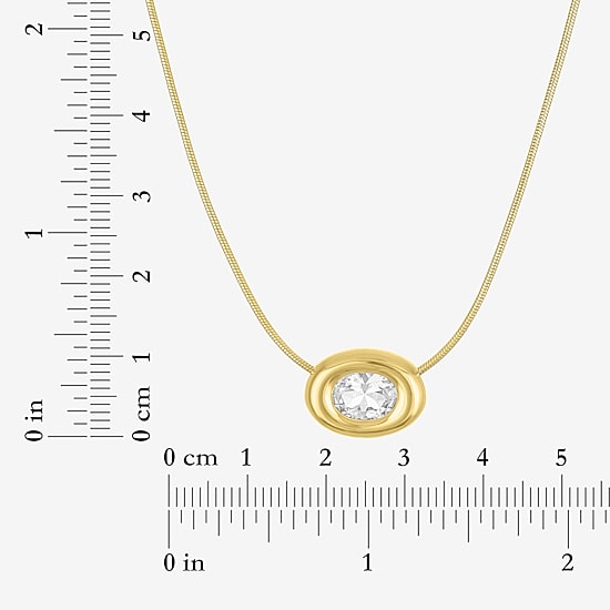 Bold Addiction Womens Lab Created White Sapphire 14K Gold Over Brass Oval 16 Inch Pendant Necklace
