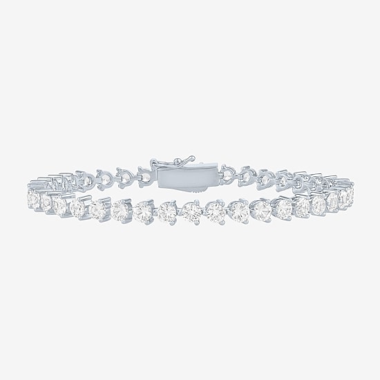 Bold Addiction Womens Lab Created White Sapphire Pure Silver Over Brass 7.5 Inch Tennis Bracelet
