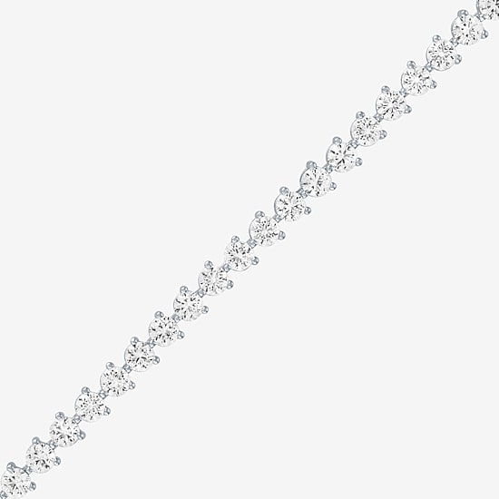 Bold Addiction Womens Lab Created White Sapphire Pure Silver Over Brass 7.5 Inch Tennis Bracelet