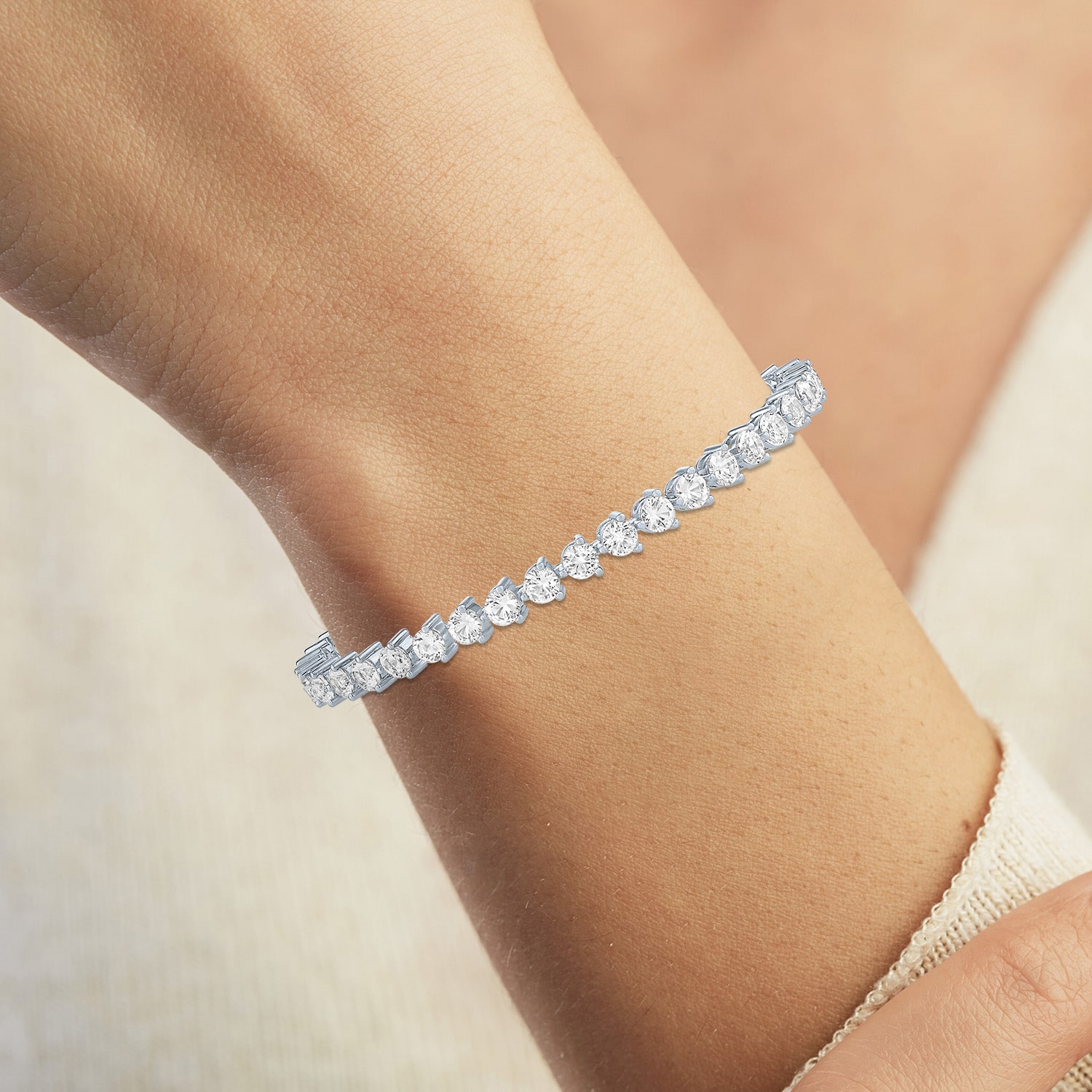 Bold Addiction Womens Lab Created White Sapphire Pure Silver Over Brass 7.5 Inch Tennis Bracelet