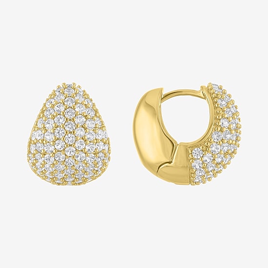 Bold Addiction Womens Lab Created White Sapphire 14K Gold Over Brass 18.1mm Hoop Earrings