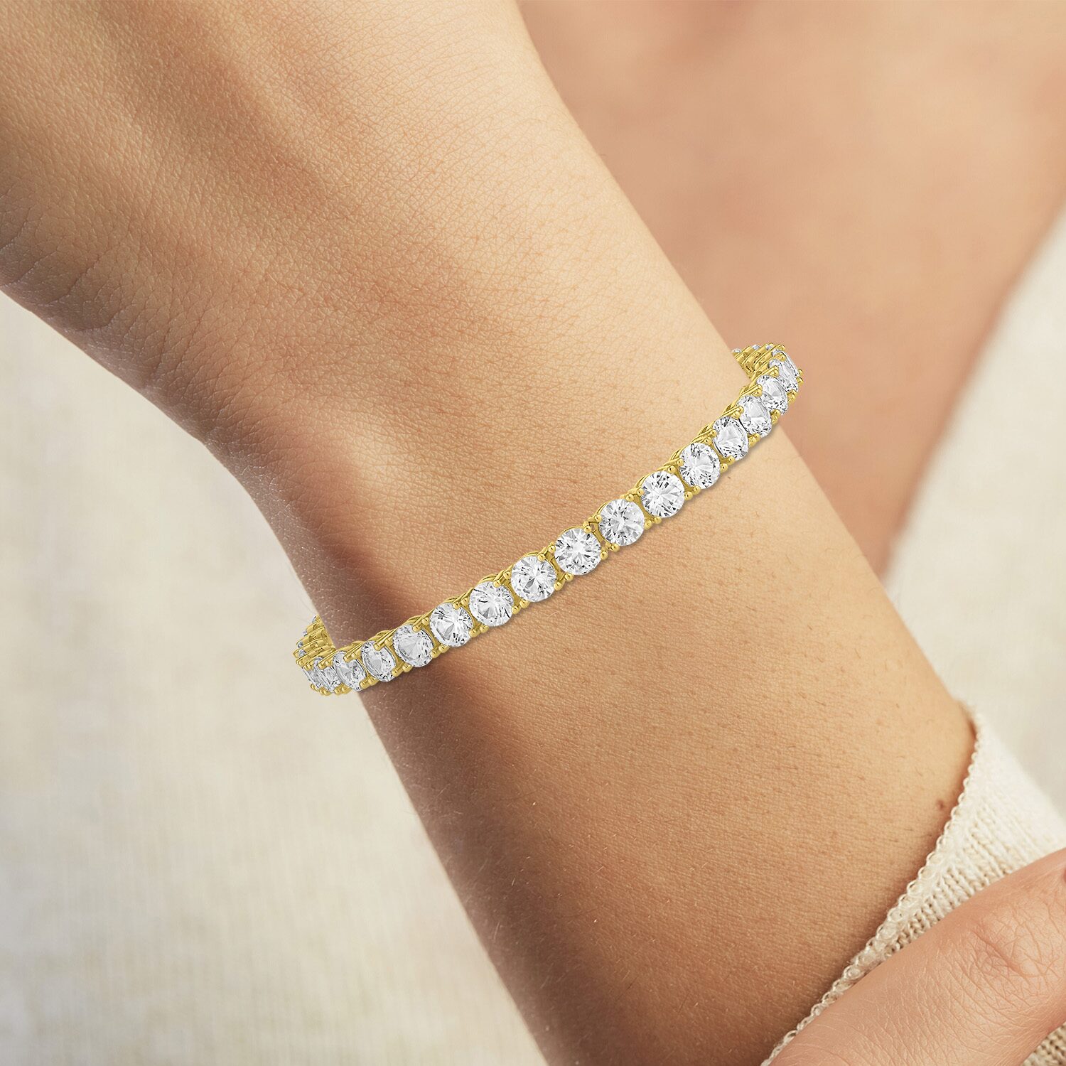 Bold Addiction Womens Lab Created White Sapphire 14K Gold Over Brass 7.5 Inch Tennis Bracelet