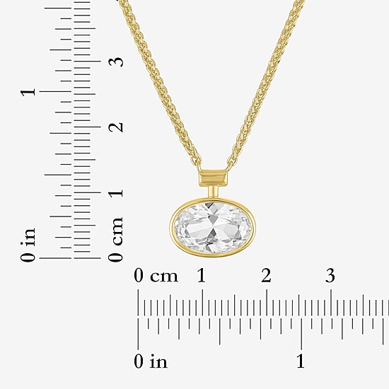 Bold Addiction Womens Lab Created White Sapphire 14K Gold Over Brass Oval 18 Inch Pendant Necklace