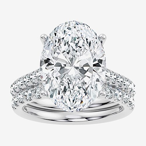 Signature By Modern Bride (F-G / Vs2-Si1) Womens 11 Ct.T.W. Lab Grown White Diamond 14K Gold Oval Side Stone Bridal Set, 9, White