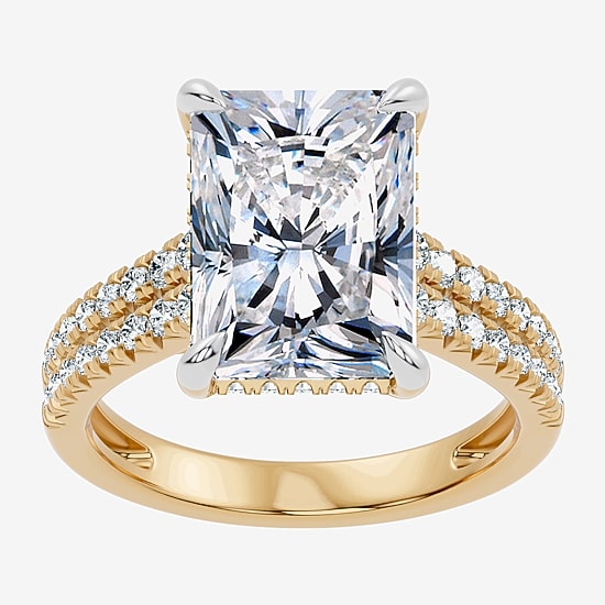 Signature By Modern Bride (F-G / Vs2-Si1) Womens 6 1/2 Ct. T.W. Lab Grown White Diamond 14K Gold Rectangular Side Stone Engagement Ring