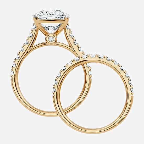 Signature By Modern Bride (F-G / Vs2-Si1) Womens 7 Ct.T.W. Lab Grown White Diamond 14K Gold Cushion Side Stone Bridal Set